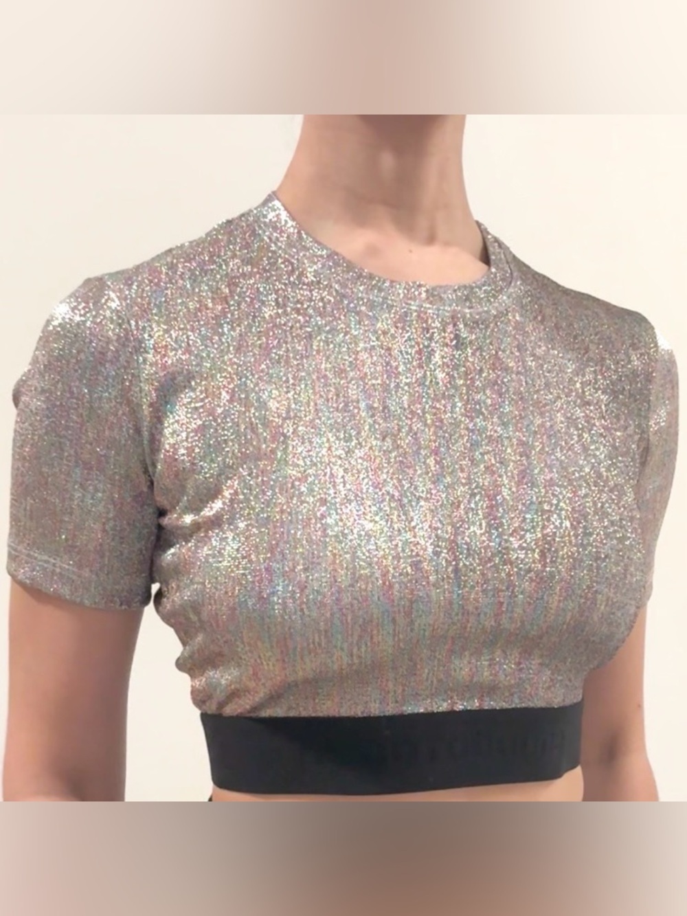 Paco Rabanne Silver Holographic Metallic Crop Top